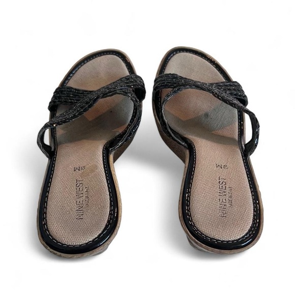 Nine West Women's Black Wedge Sandal Open Toe Made In Italy Size 8 - Picture 2 of 7